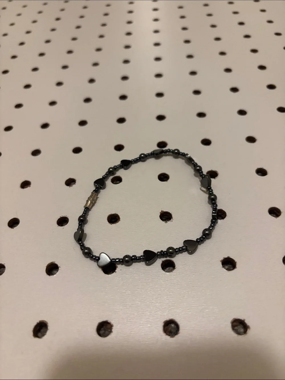 Kids Heart Bead Bracelet in Dark Gray - Cute Stretch Bracelet